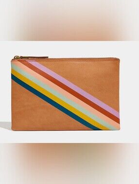 Madewell Striped Leather, Rainbow Wristlet Wallet, EUC